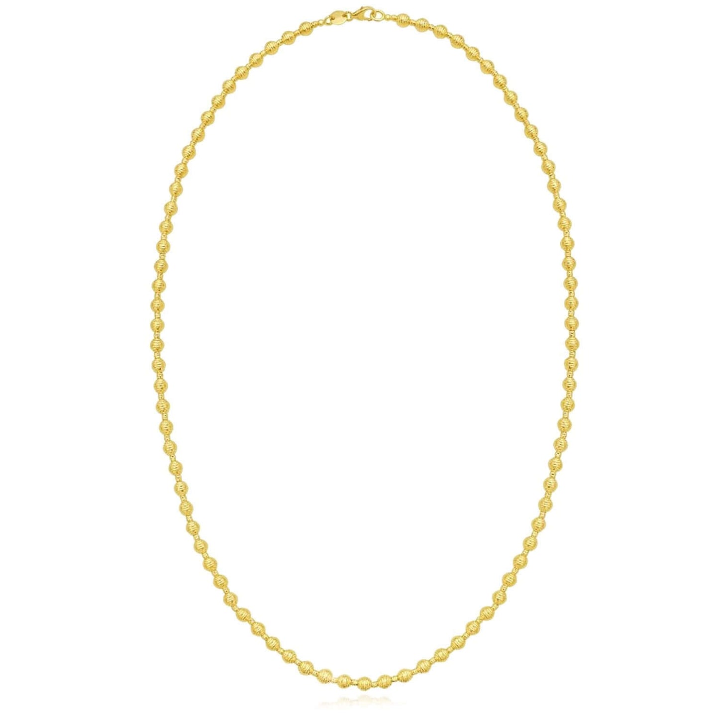Real 14K Gold Yellow or White 4mm Diamond-Cut Beaded Necklace 18" – Italian Made
