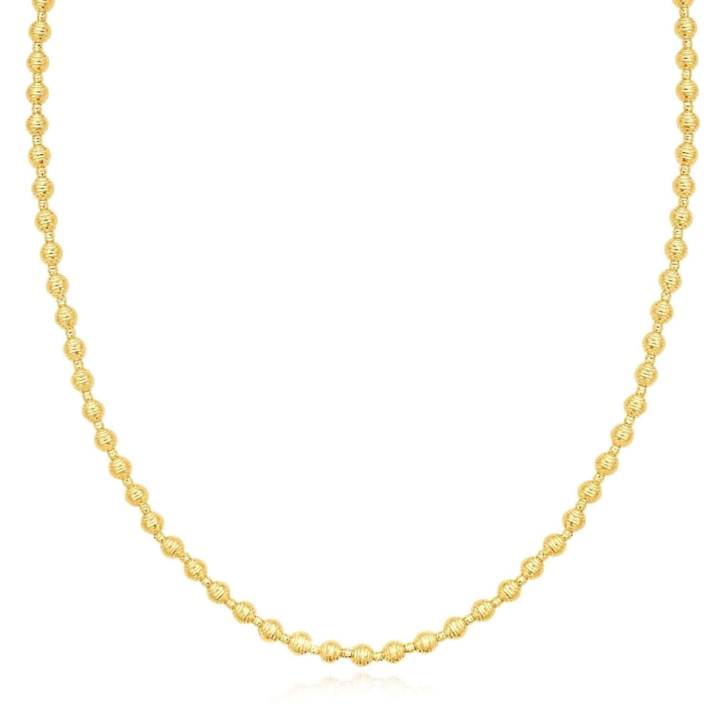 Real 14K Gold Yellow or White 4mm Diamond-Cut Beaded Necklace 18" – Italian Made
