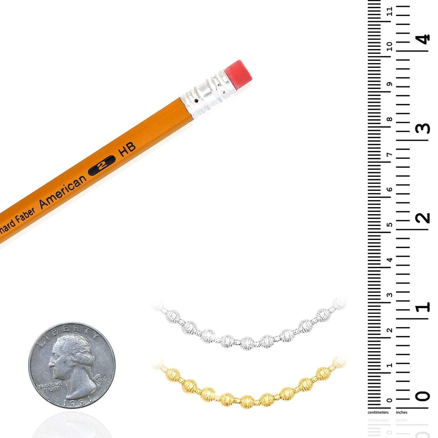 Real 14K Gold Yellow or White 4mm Diamond-Cut Beaded Necklace 18" – Italian Made