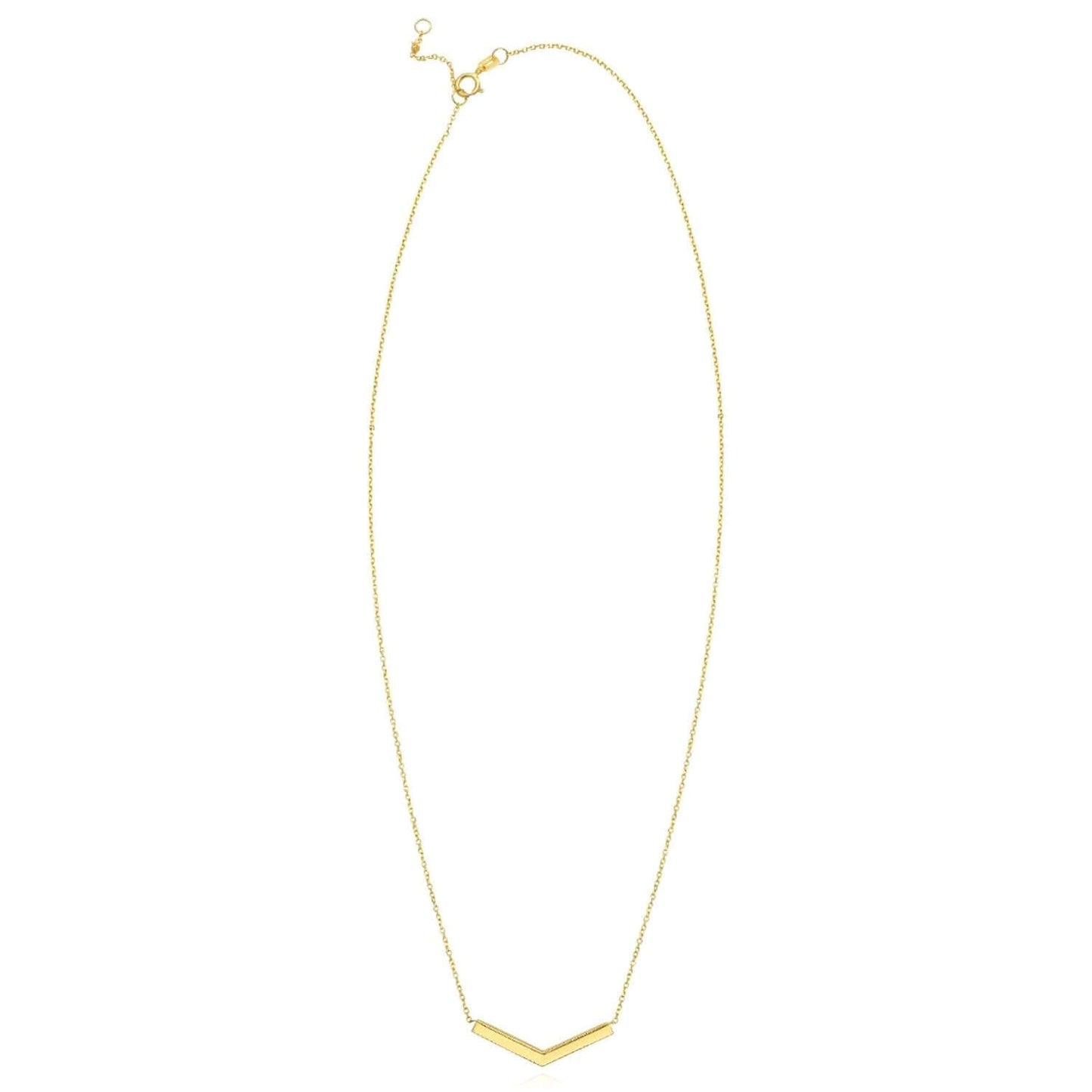 Real 14K Gold Chevron Bar Pendant Necklace – Adjustable 16.5"-18" Italian Made