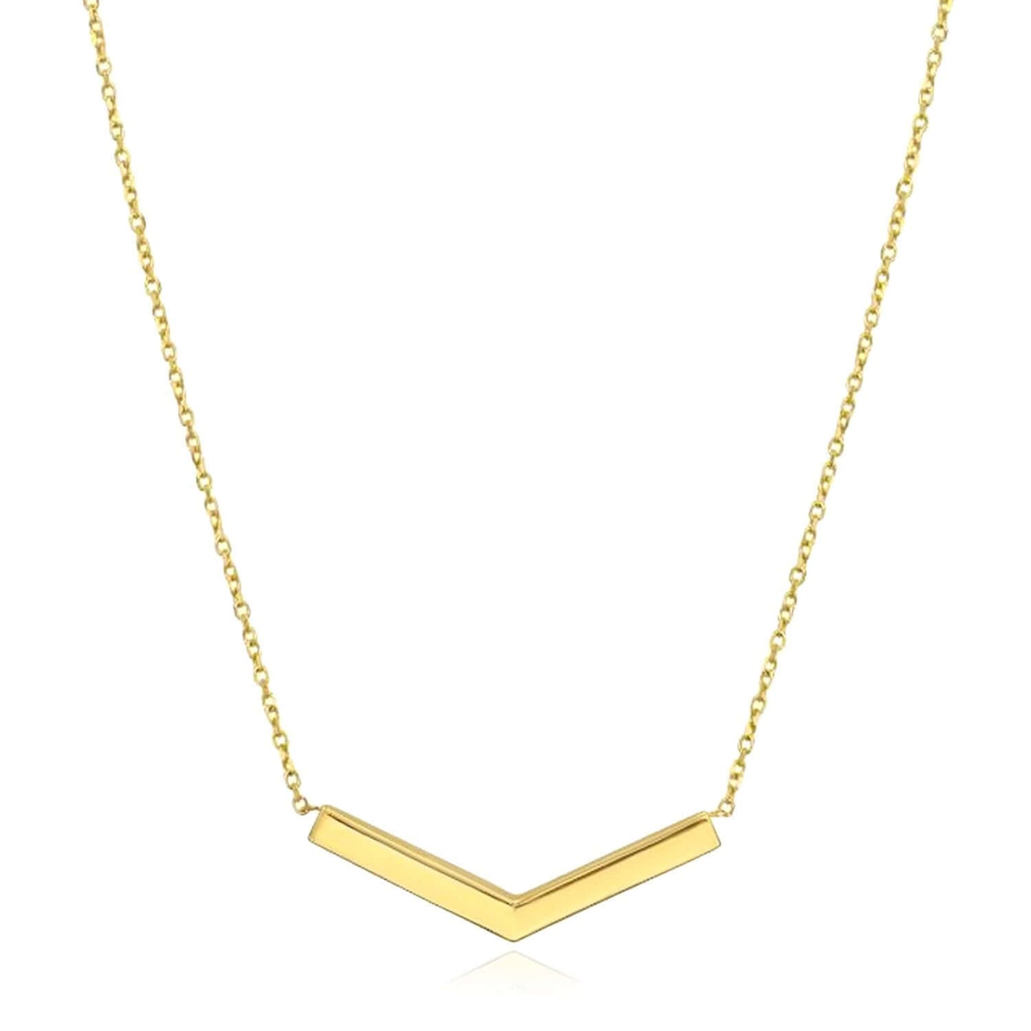 Real 14K Gold Chevron Bar Pendant Necklace – Adjustable 16.5"-18" Italian Made