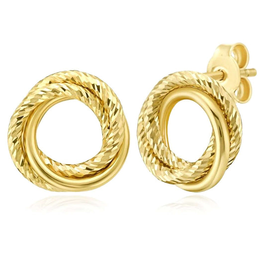 Real 14K Gold Interlocking Twisted Trinity Circle Stud Earrings – Italian Made