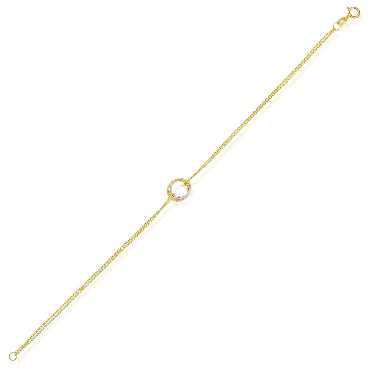 Real 14K Gold Tri-Color Interlock Trinity Circles Cable Bracelet 7.5" Double Row