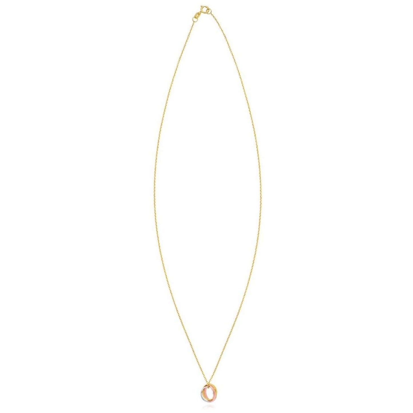 Real 14K Gold Tri-Color Interlocked Trinity Circles Pendant Cable Necklace 18”