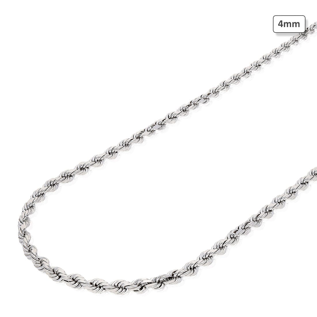 Solid 10K White Gold 4mm Diamond-Cut Rope Chain Necklace 20"-24"