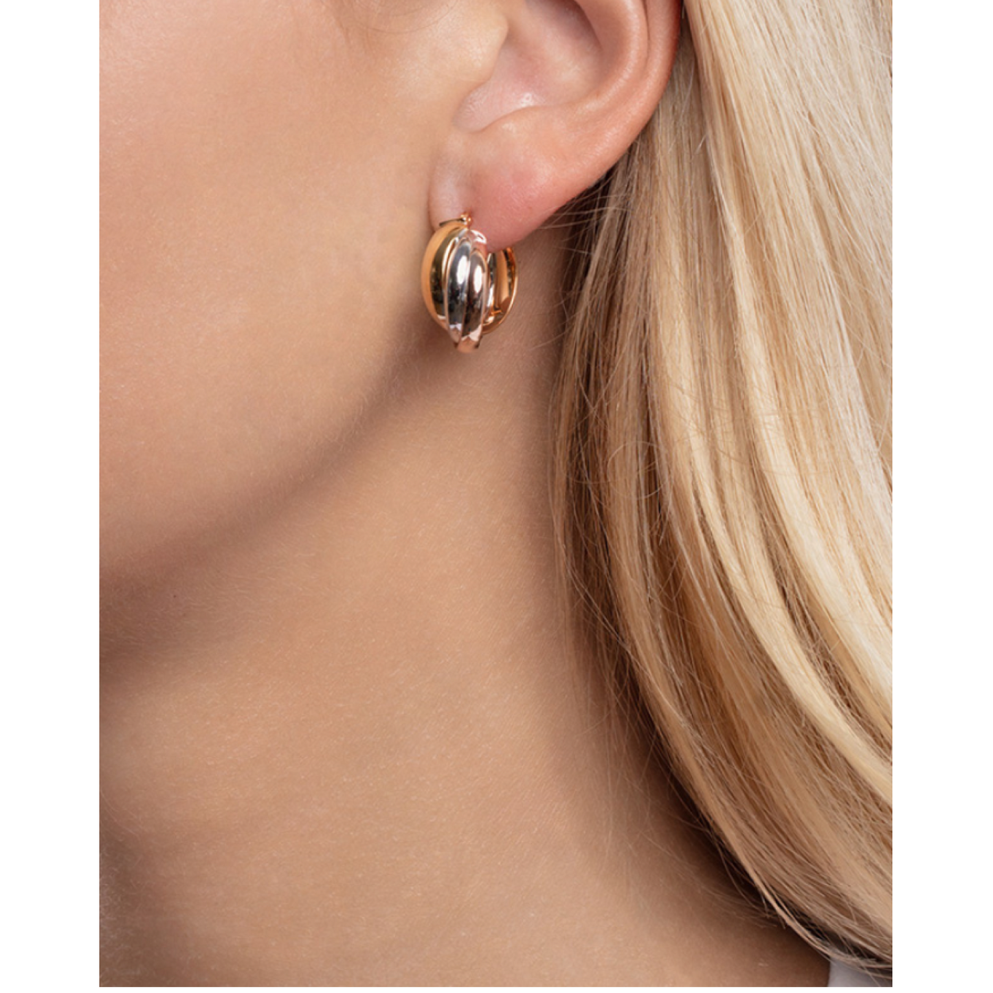 Real 14K Gold Tri-Color Interlocked Trinity Hoop Earrings 20mm – Italian Made