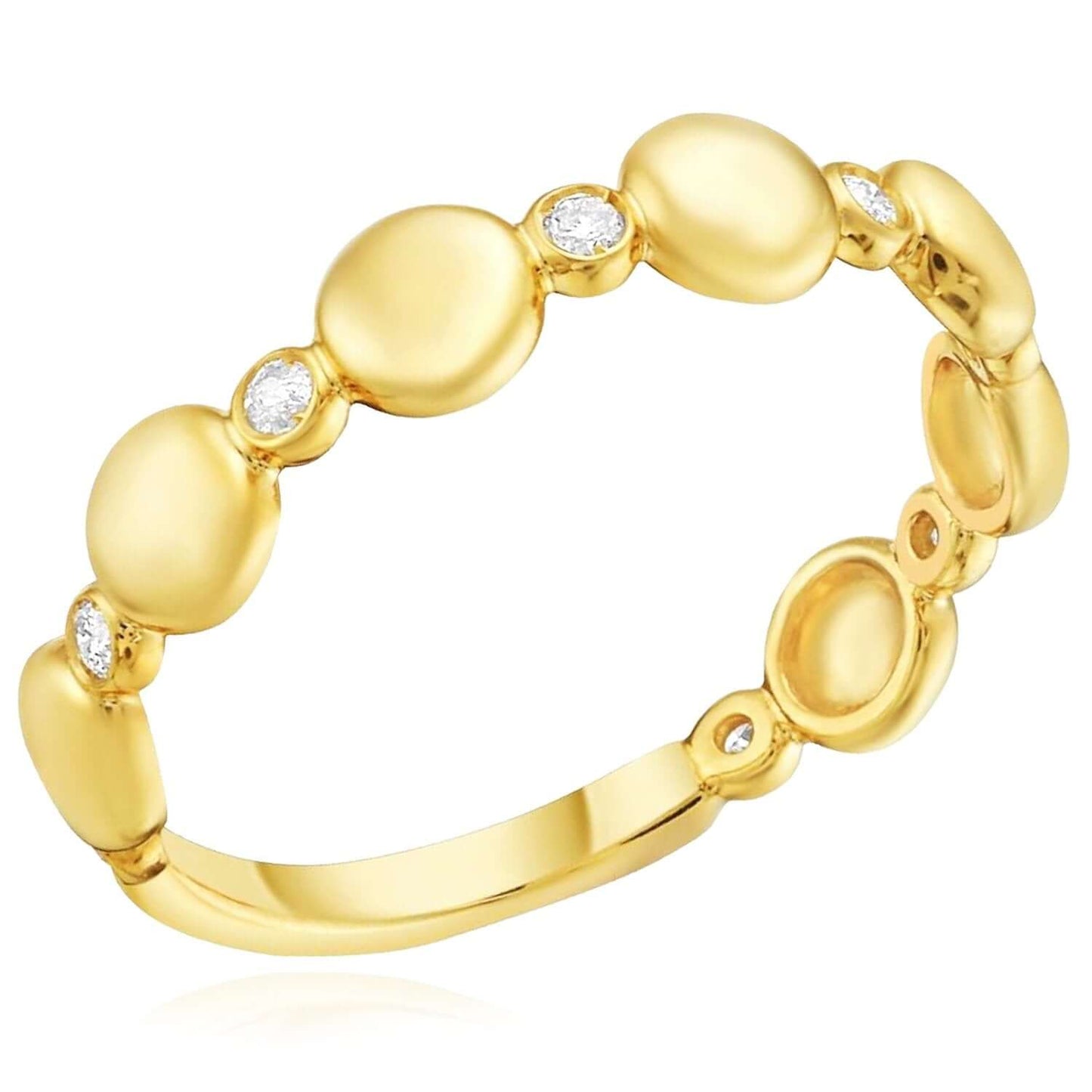 0.08CTW Real Diamond Real 14K Gold Bezel Stackable Pebble Ring – Italian Made