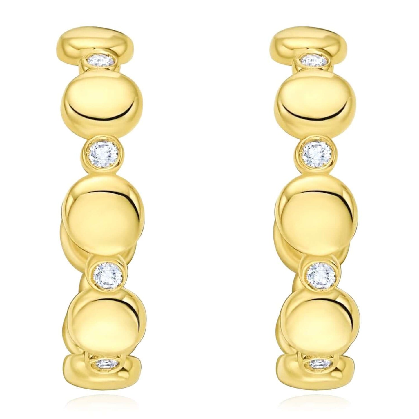 0.12CTW Real Diamond 14K Gold Bezel Pebble Hoop Earrings – Italian Made