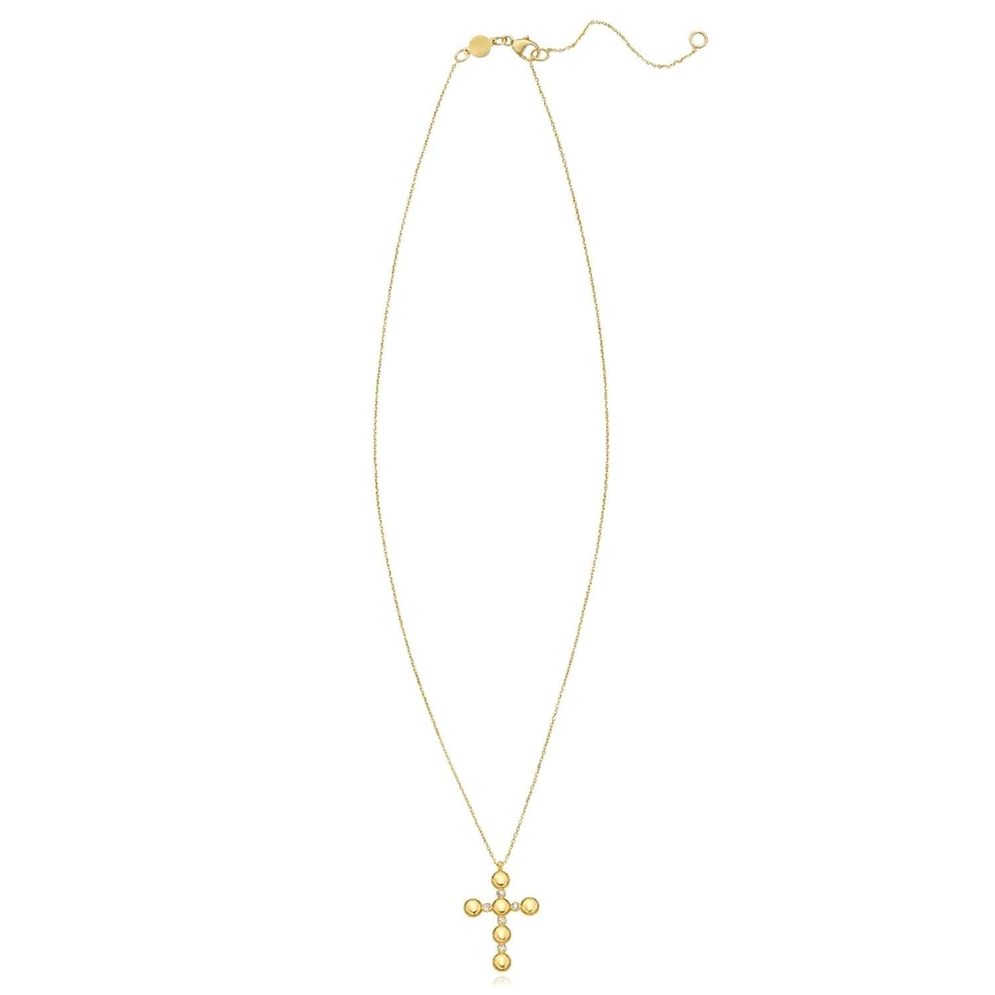 Real Diamond 14K Real Gold Bezel Pebble Cross Pendant Necklace 16"-18" Adjust.