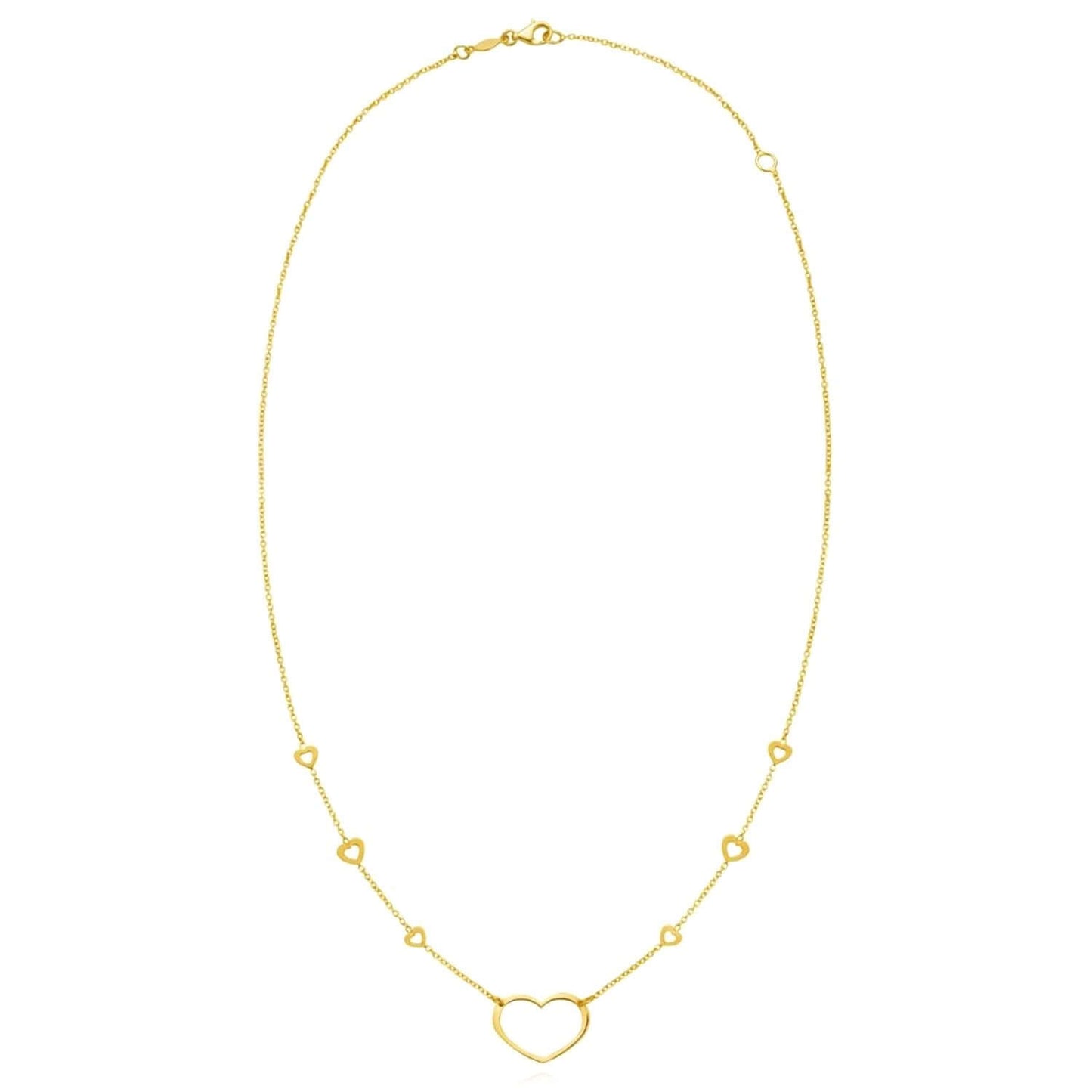 Real 14K Gold Open Heart Pendant Station Necklace 16"-18" Adjustable