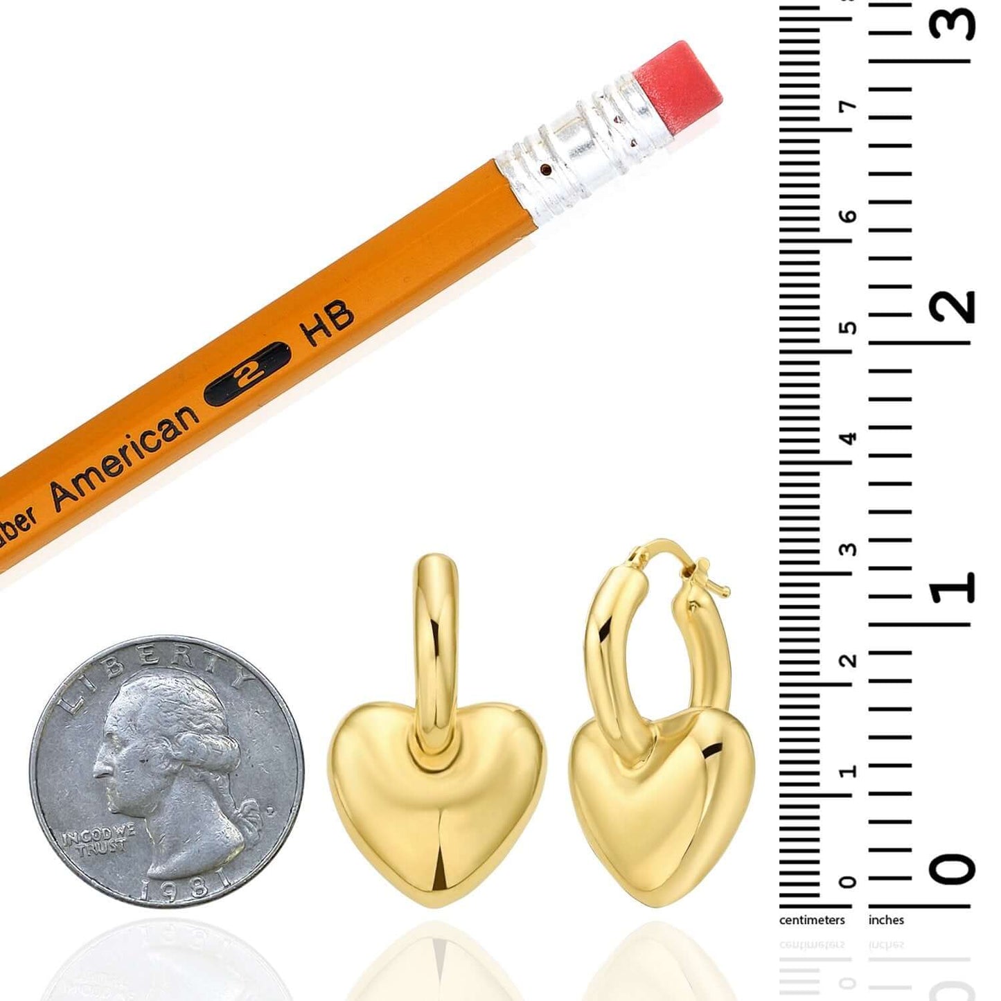 Real 14K Gold Puffy Heart Huggie Hoop Dangle Earrings – Italian Made 32mm