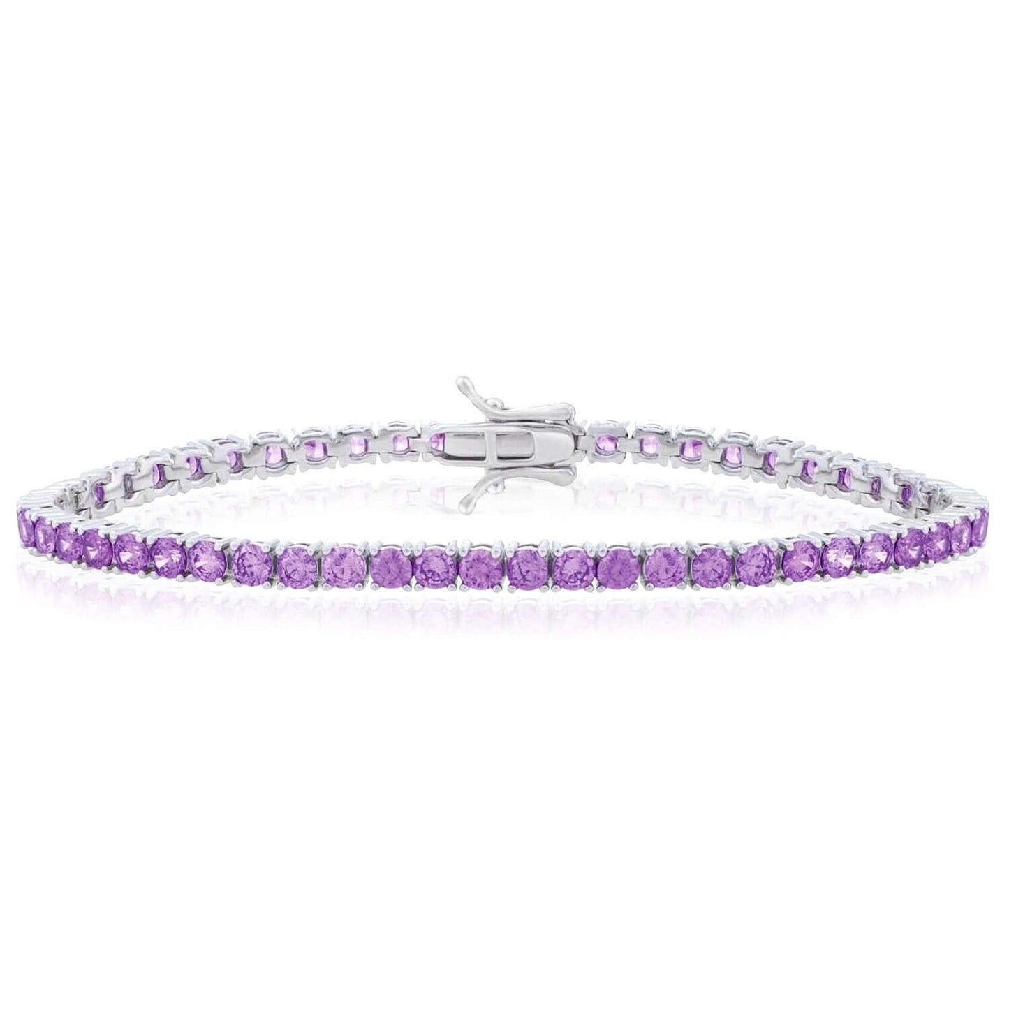 Sterling Silver CZ Pink or Purple Tennis Bracelet 7"