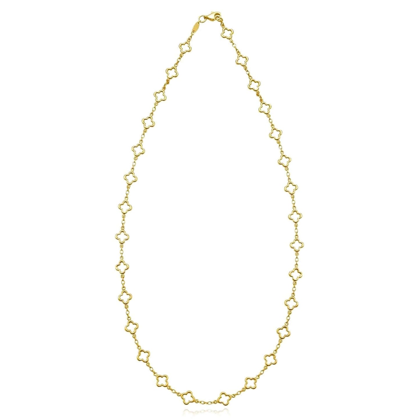 14K Yellow Gold Clover Station Necklace (Solid Links) 18" - Italian Made