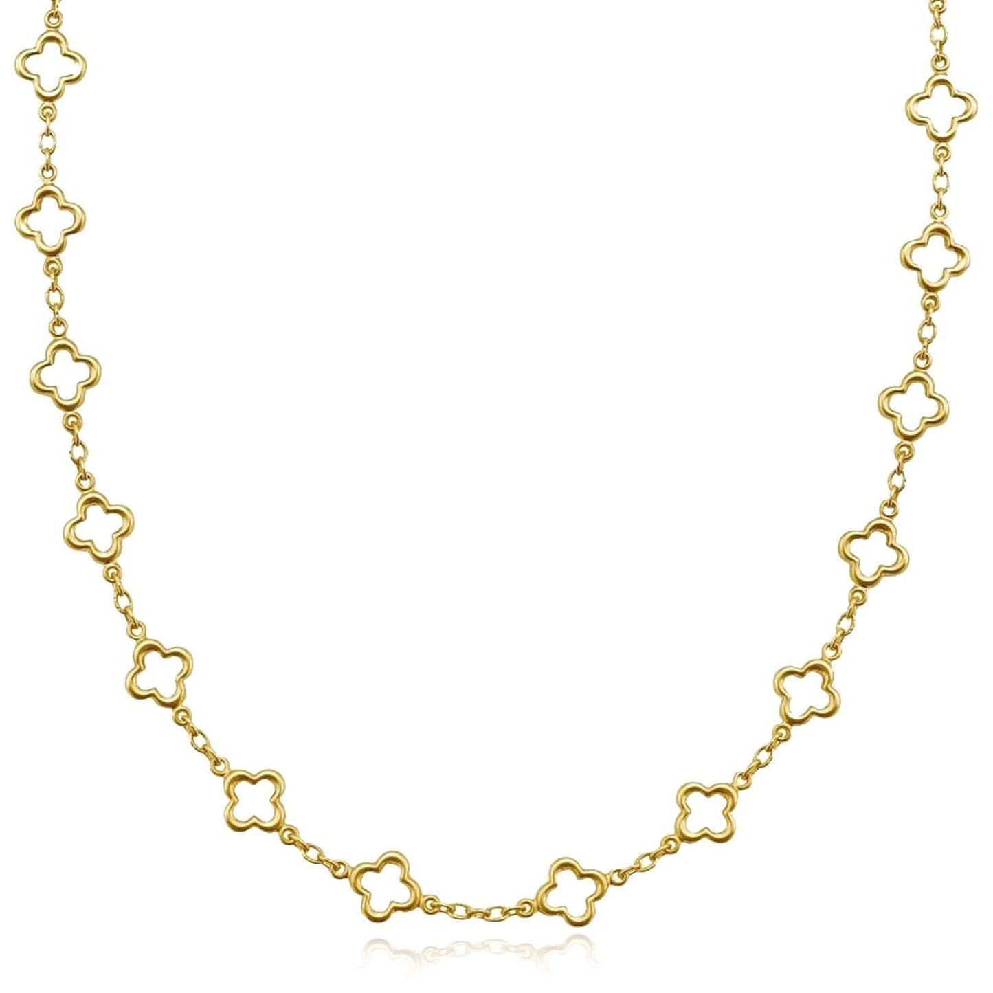 14K Yellow Gold Clover Station Necklace (Solid Links) 18" - Italian Made