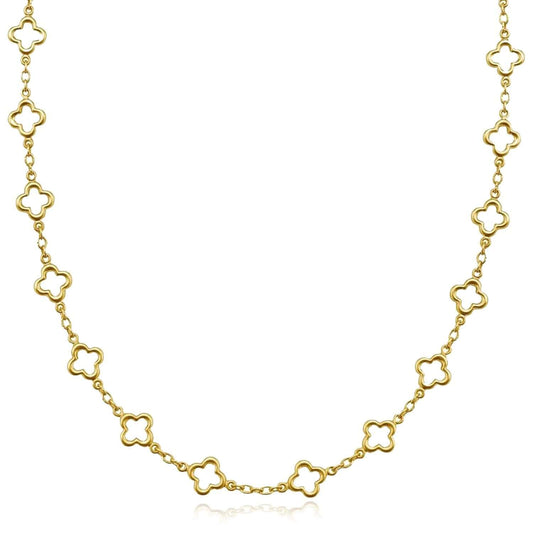 14K Yellow Gold Clover Station Necklace (Solid Links) 18" - Italian Made