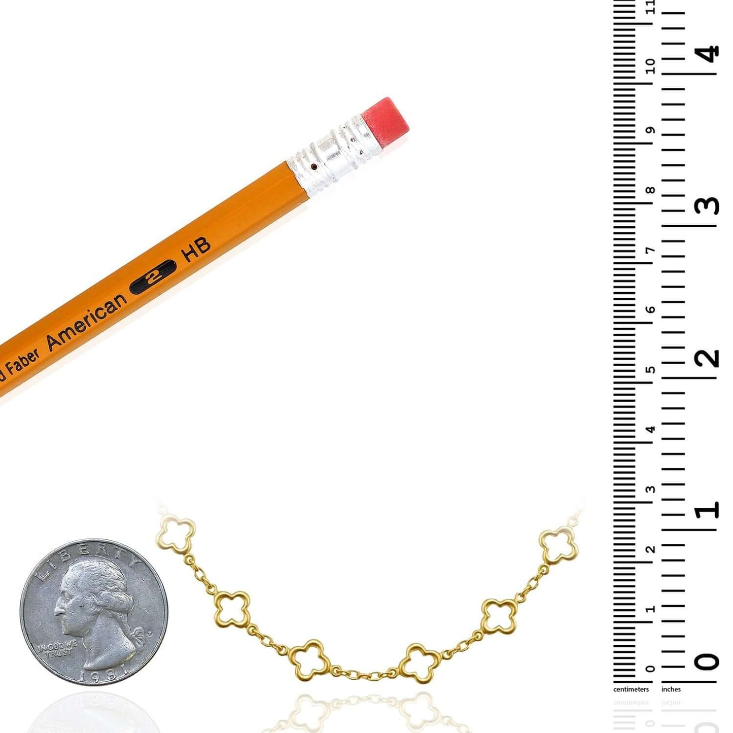 Real 14K Gold 18" Clover Station Necklace – Solid, Italian Made