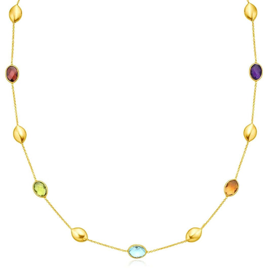 14K Yellow Gold Bead Gemstone Necklace Topaz Peridot Amethyst Garnet & Citrine (Solid Links) 17"