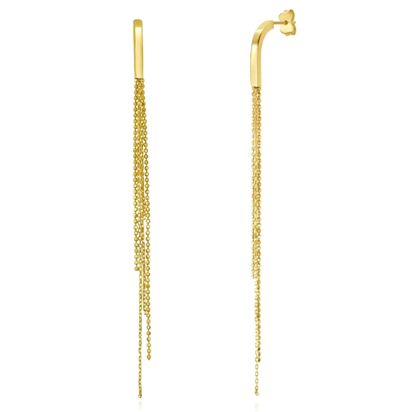 Real 14K Gold Long Chain Tassel Dangle Earrings 86.5mm – Italian Made