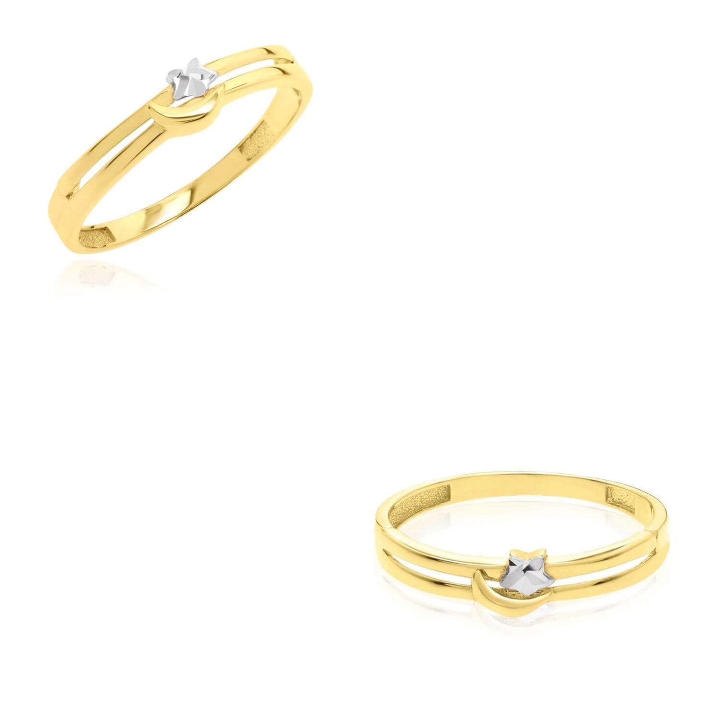 Real 10K Gold Two-Tone Star & Moon Stackable Ring – Italian Made