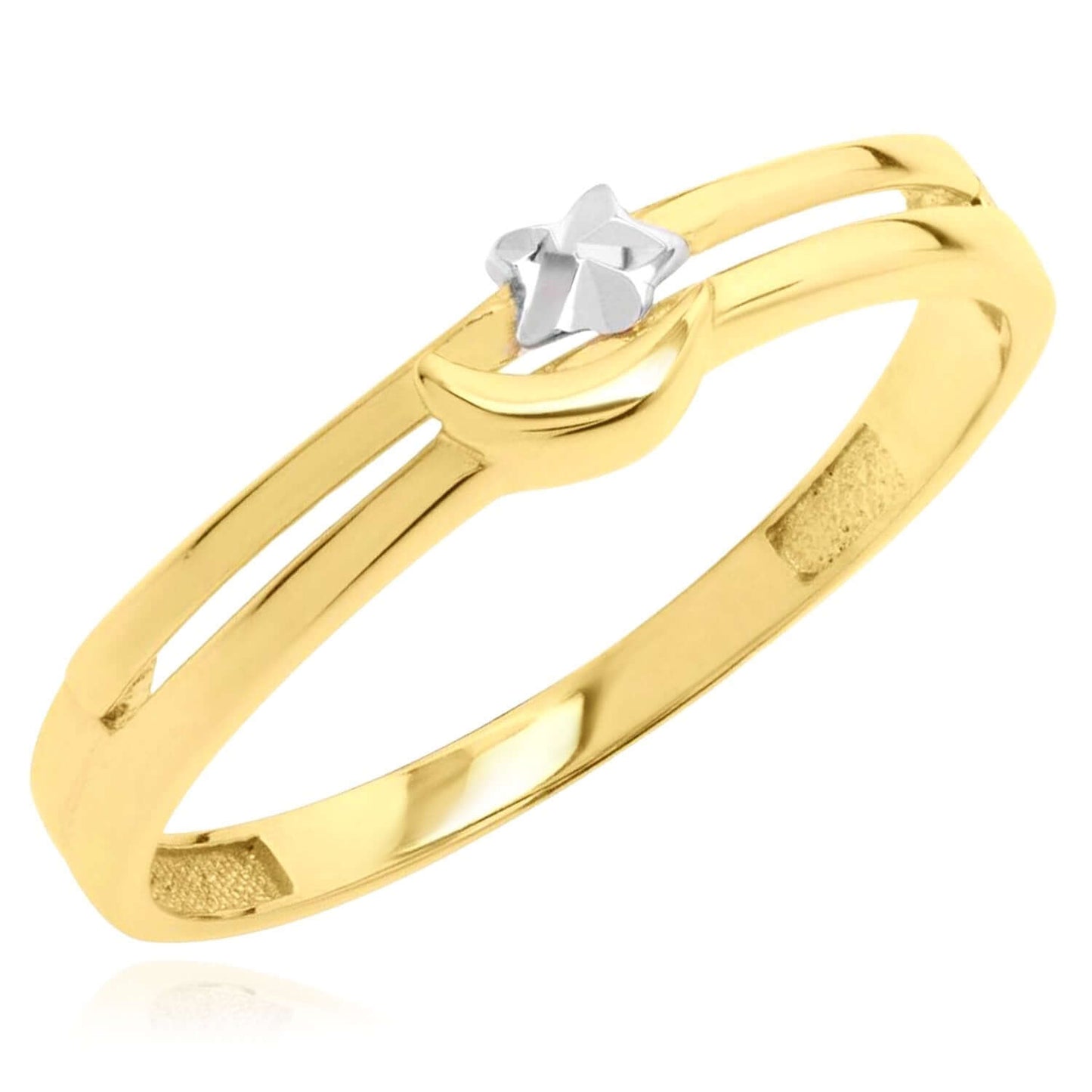 Real 10K Gold Two-Tone Star & Moon Stackable Ring – Italian Made