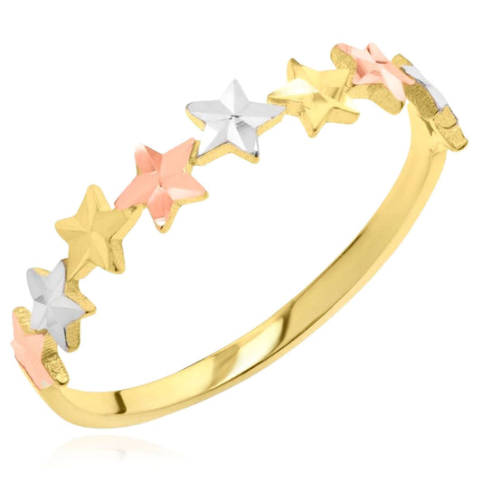 10K Gold Tri-Color Star Stackable Ring