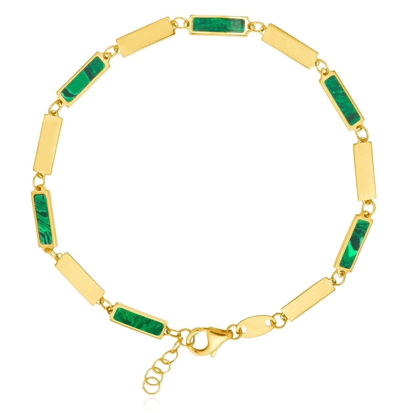 Real 14K Gold Bar Bracelet Turquoise or Malachite Inlay – Adjustable 7"-7.5"