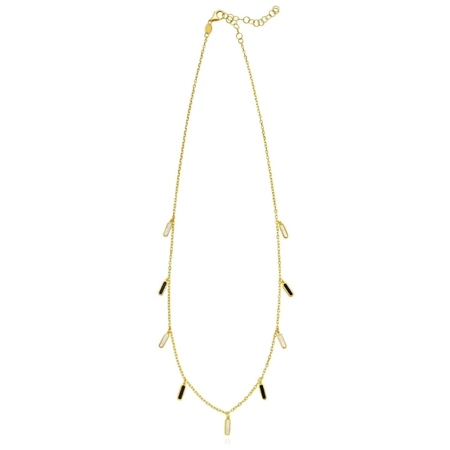 Real 14K Gold Dangle Bar Necklace Turquoise Malachite Onyx Pearl 16"-18" Adjust.
