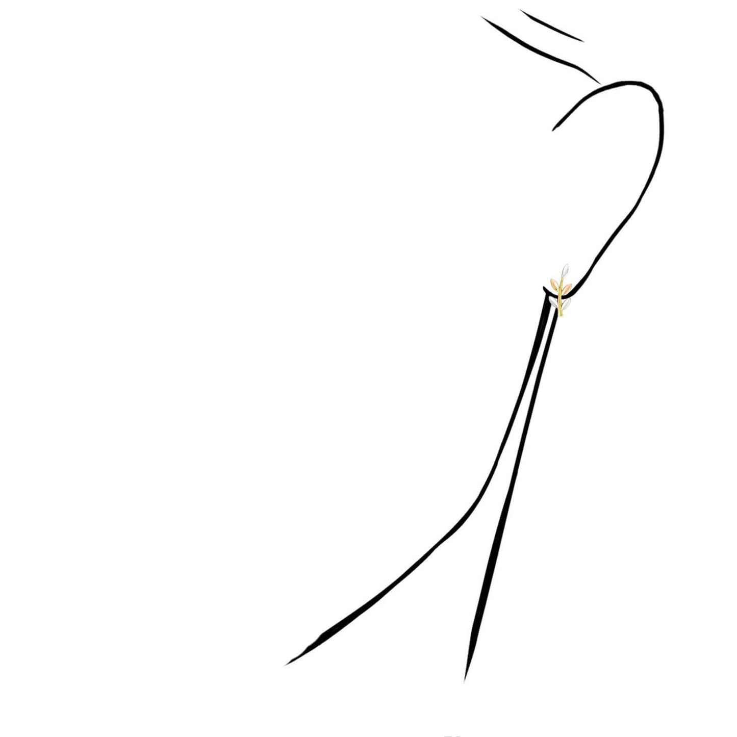Real 14K Gold Tri-Color Olive Branch Leaf Ear Climber Earrings – Italian Made