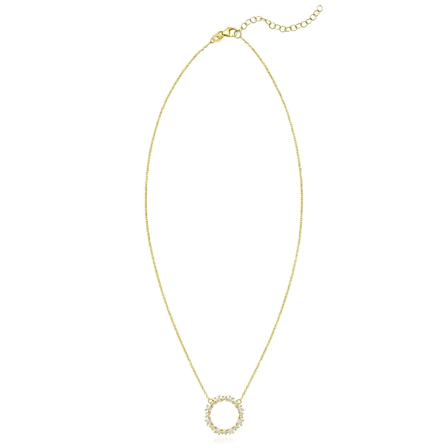 Real 14K Gold Two-Tone Diamond-Cut Circle Pendant Necklace 16"-18" Adjustable