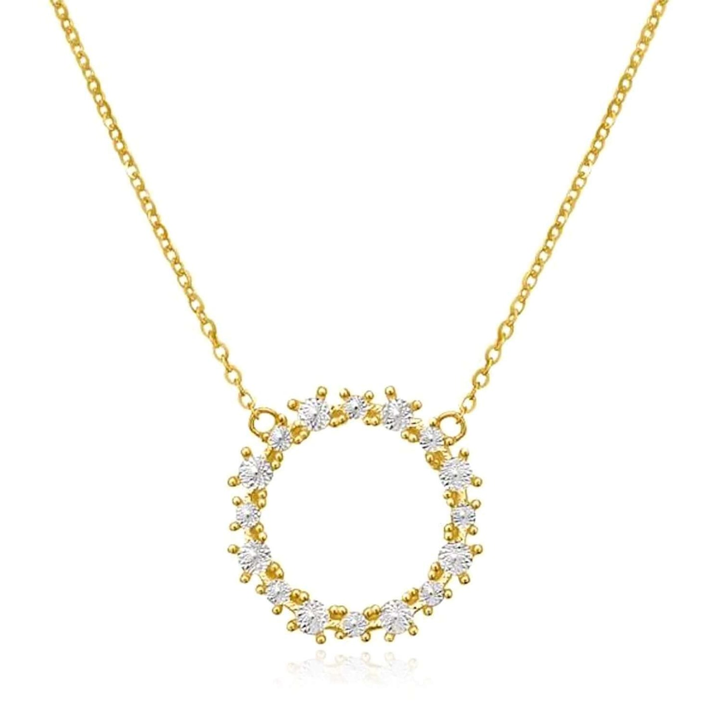 Real 14K Gold Two-Tone Diamond-Cut Circle Pendant Necklace 16"-18" Adjustable