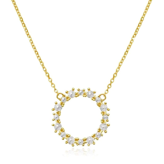 14K Yellow White Gold Diamond-Cut Circle Necklace (Solid Links) 16"-18" Adjustable