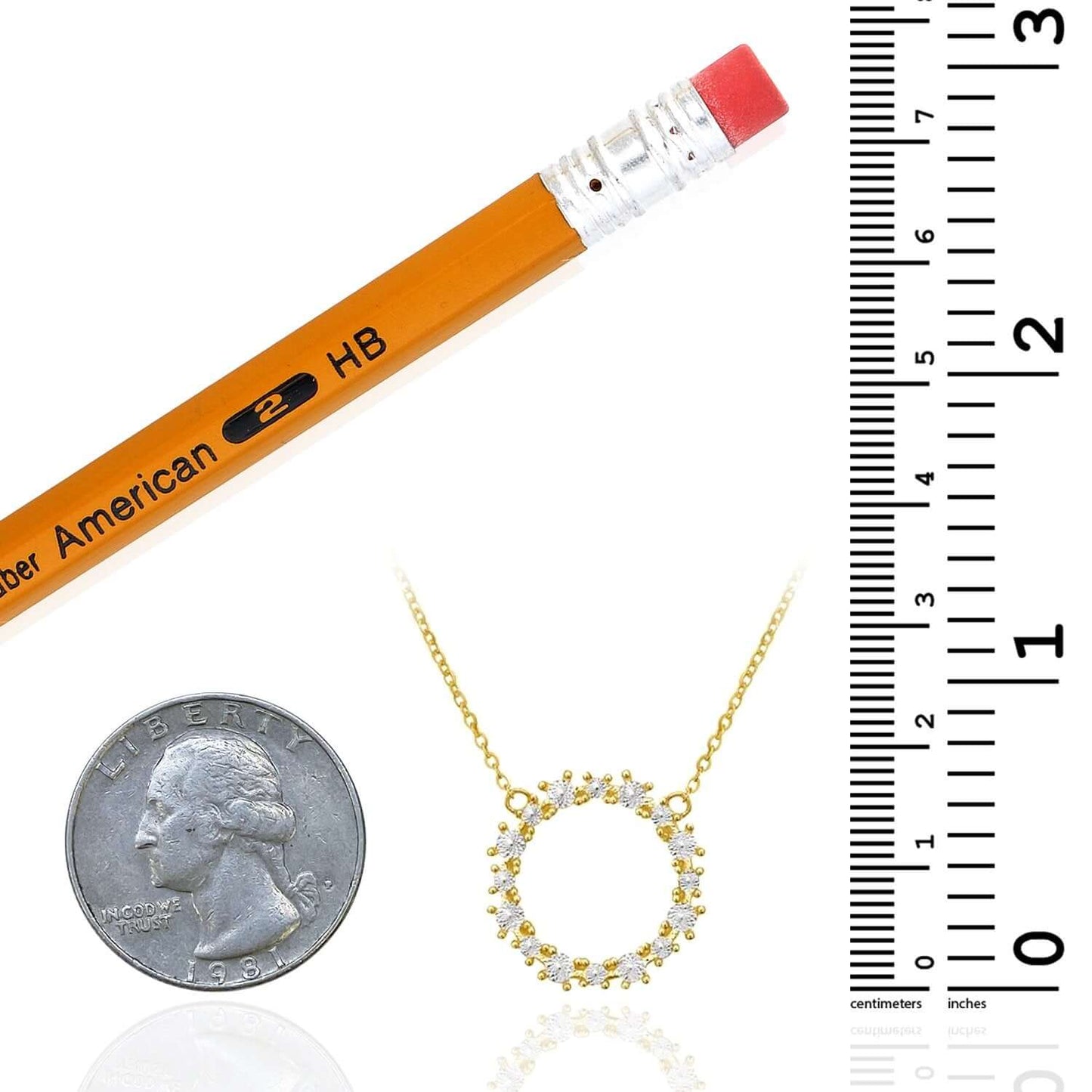 Real 14K Gold Two-Tone Diamond-Cut Circle Pendant Necklace 16"-18" Adjustable