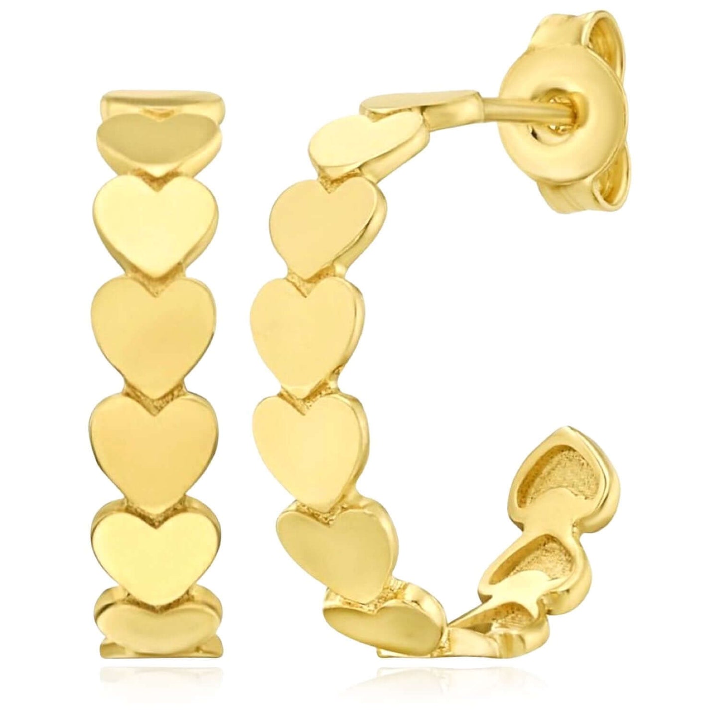 Real 14K Gold Heart Hoop Earrings 17mm – Italian Made Push Back