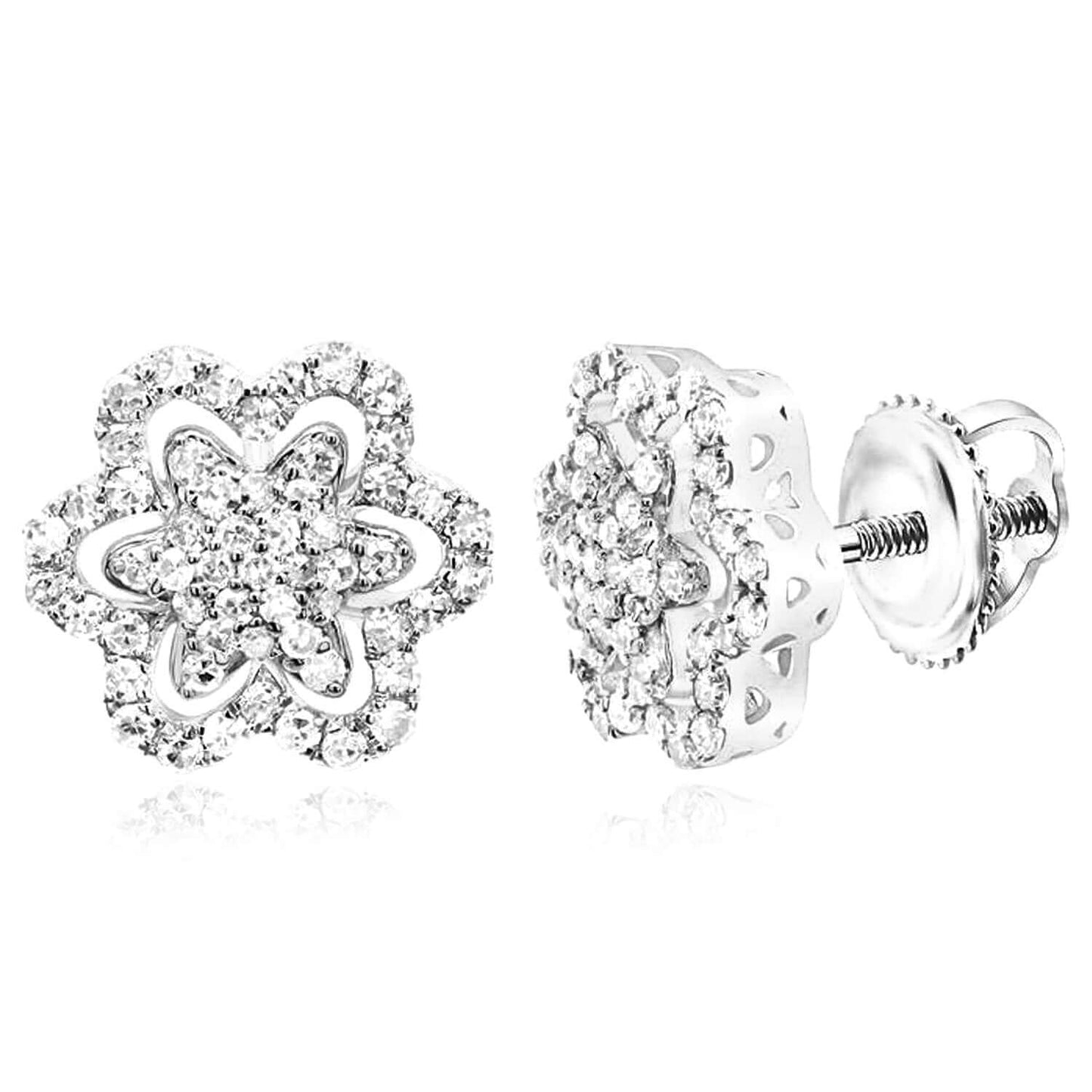 0.35CTW Real Diamond 10K Gold Flower Cluster Stud Earrings Screw Back – 11mm