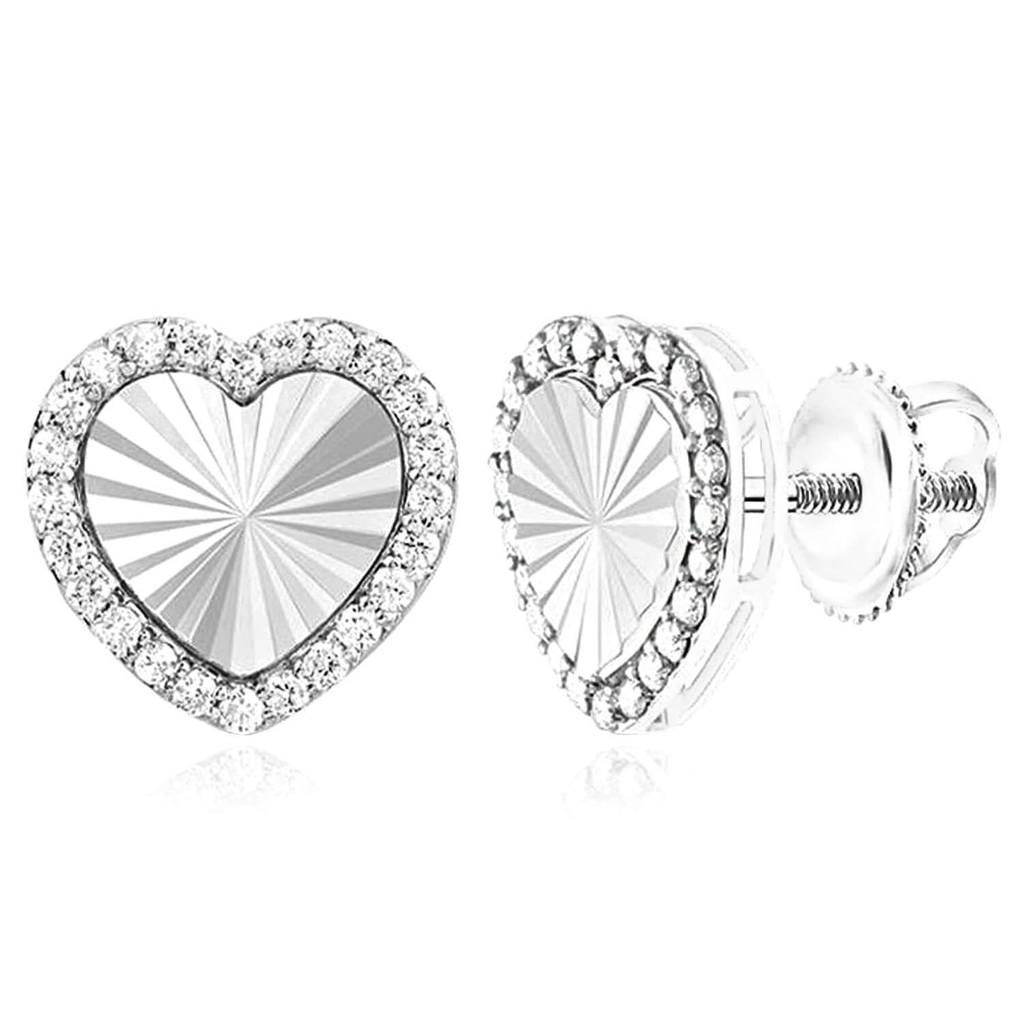 0.33CTW Real Diamond 10K Gold Heart Halo Stud Earrings – Two-Tone Screw Back