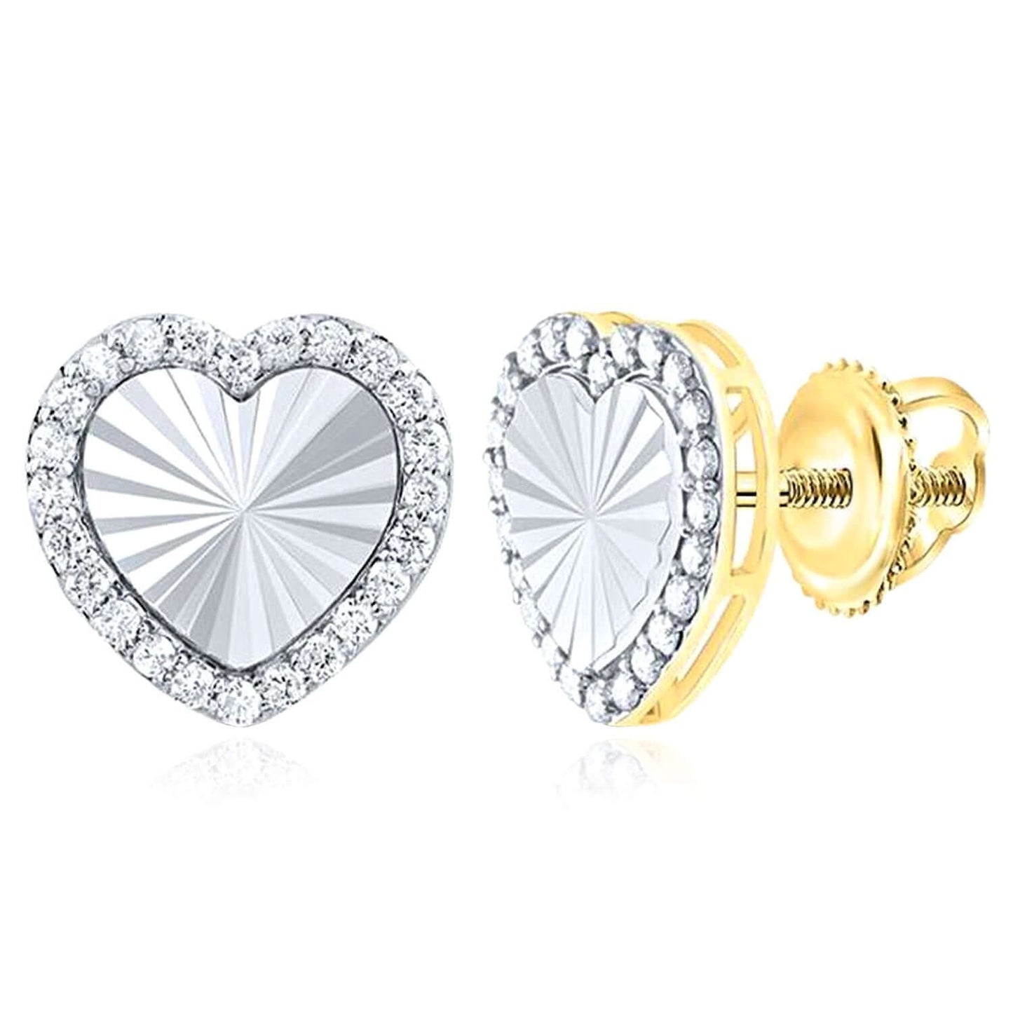 0.33CTW Real Diamond 10K Gold Heart Halo Stud Earrings – Two-Tone Screw Back