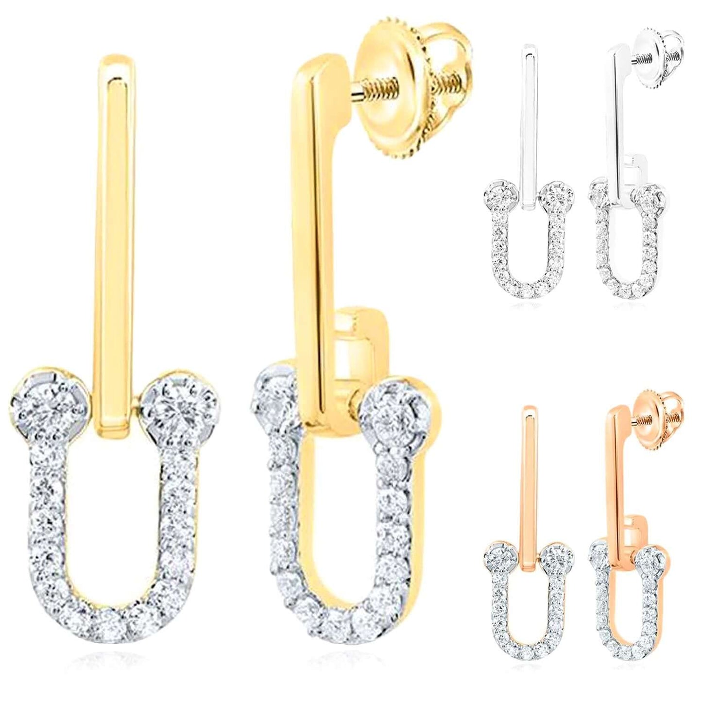 0.25CTW Real Diamond 10K Gold U-Link Drop Earrings Screw Back – HardWear