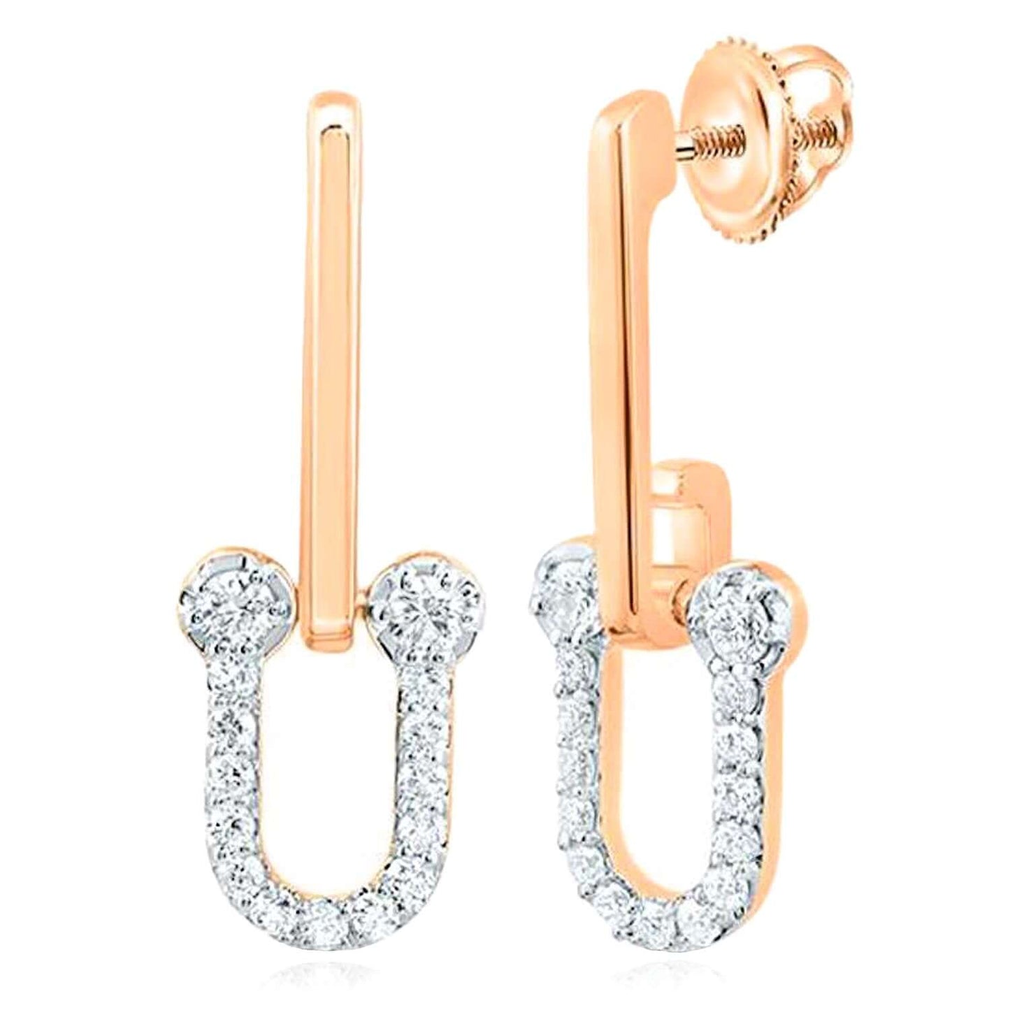 0.25CTW Real Diamond 10K Gold U-Link Drop Earrings Screw Back – HardWear