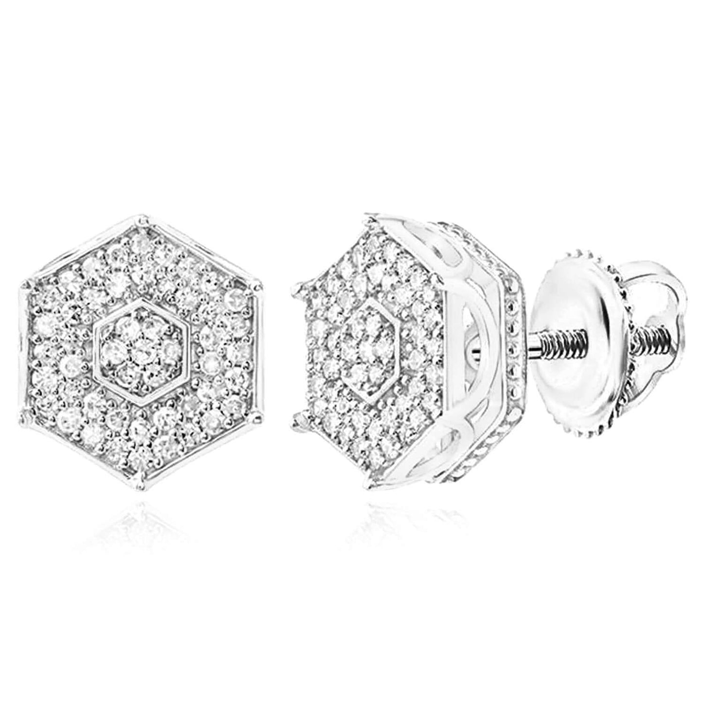 0.35CTW Real Diamond Real 10K Gold Hexagon Stud Earrings Screw Back