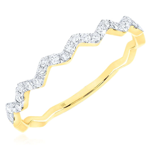 0.20CTW Natural Diamond 10K Yellow Gold Zigzag Stackable Ring High Polish