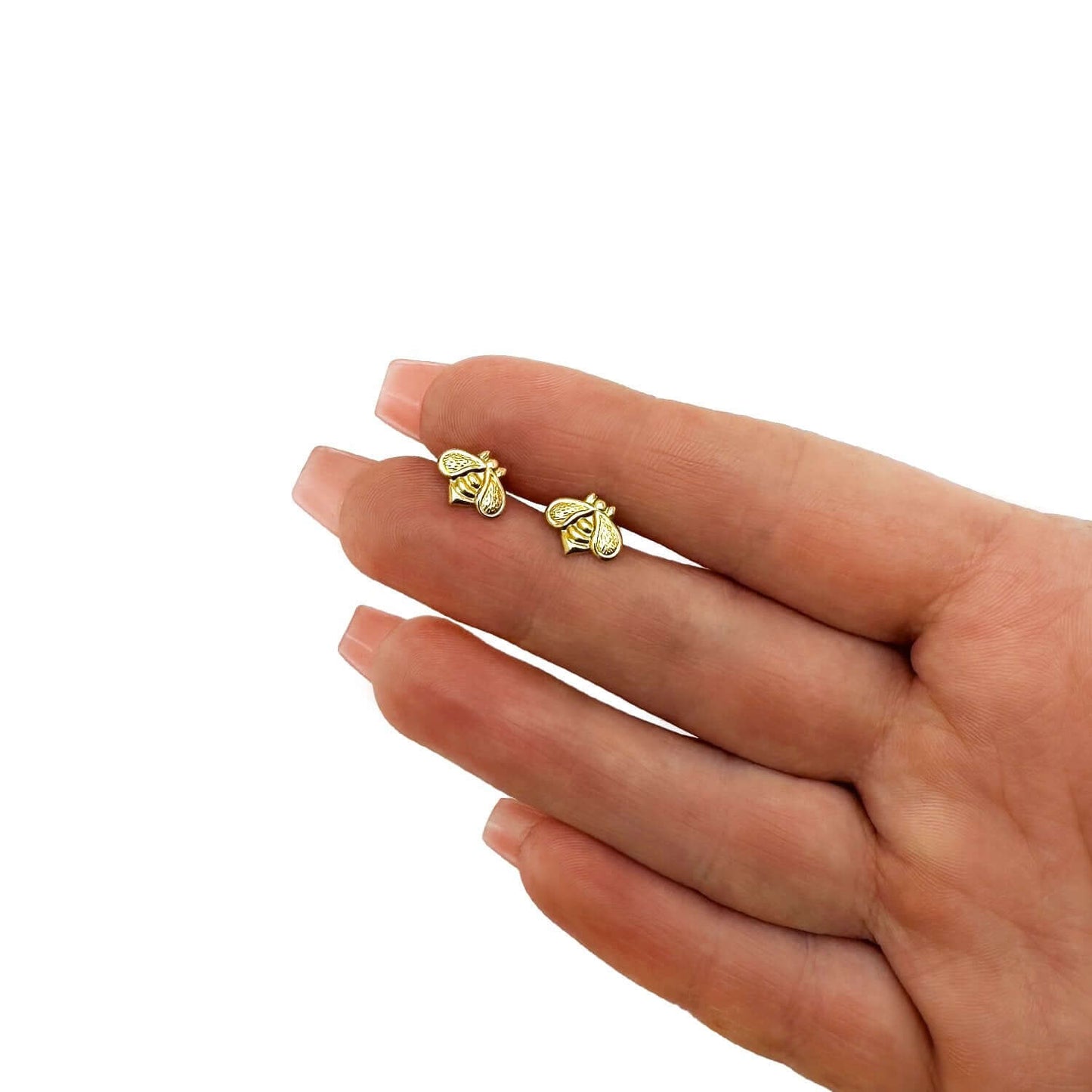 Real 14K Gold Bee Stud Earrings 8mm – Italian Made Push Back