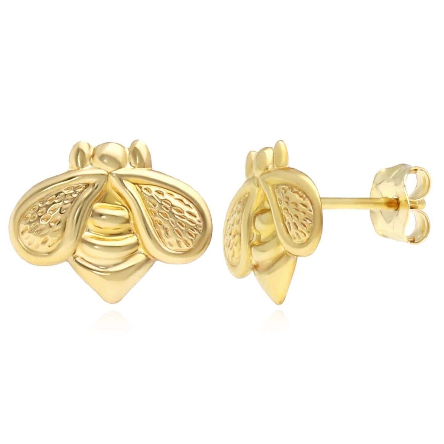 Real 14K Gold Bee Stud Earrings 8mm – Italian Made Push Back