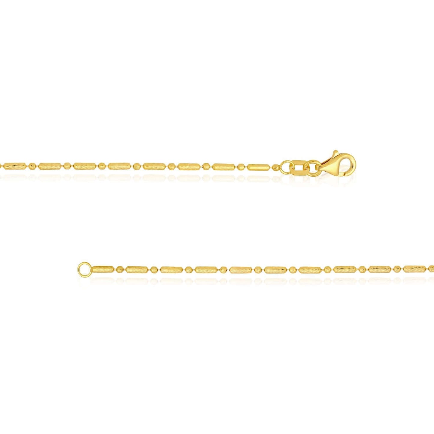 Real 14K Gold 1.5mm Diamond-Cut Long Bar Bead Chain Necklace 16", 18", 20", 24"
