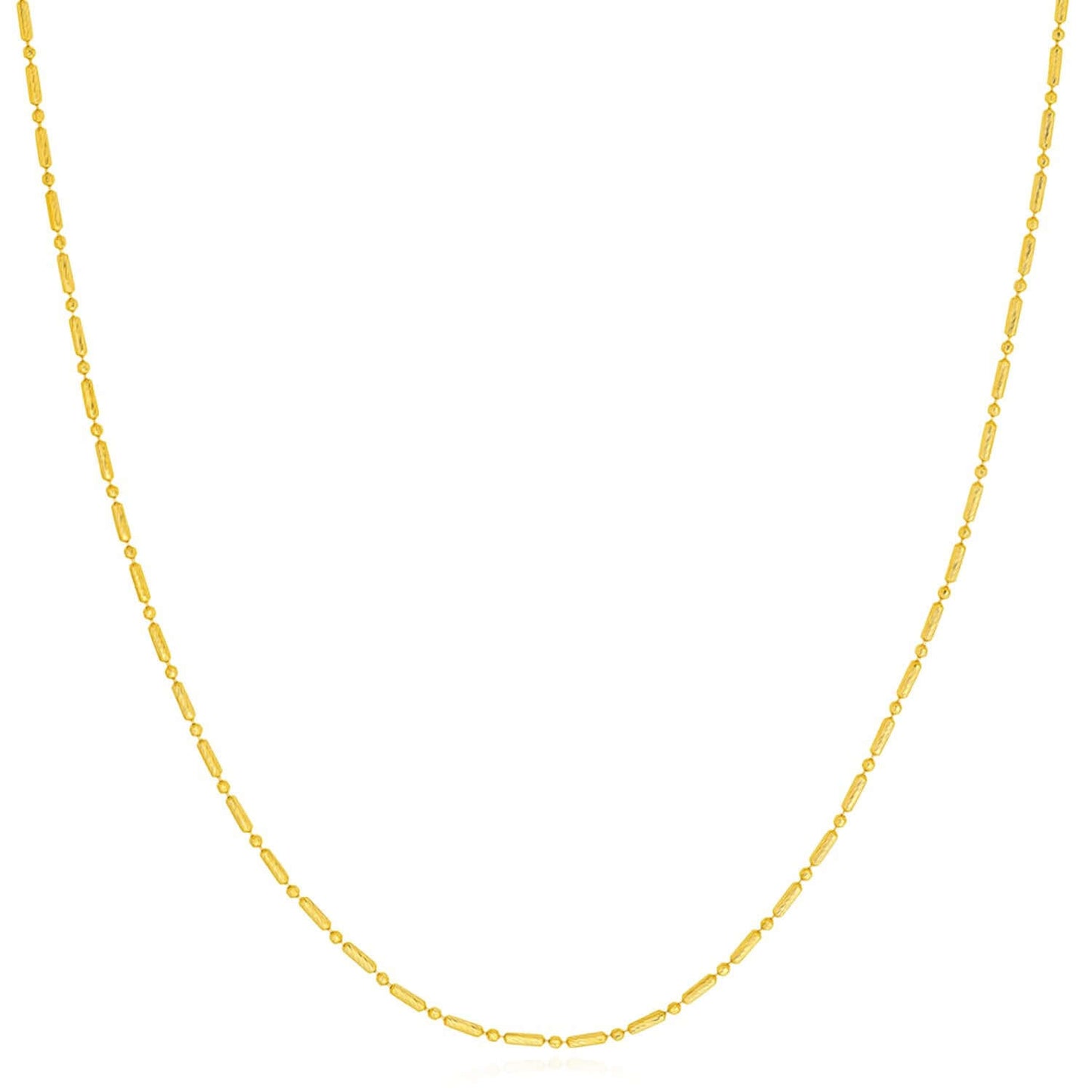 Real 14K Gold 1.5mm Diamond-Cut Long Bar Bead Chain Necklace 16", 18", 20", 24"