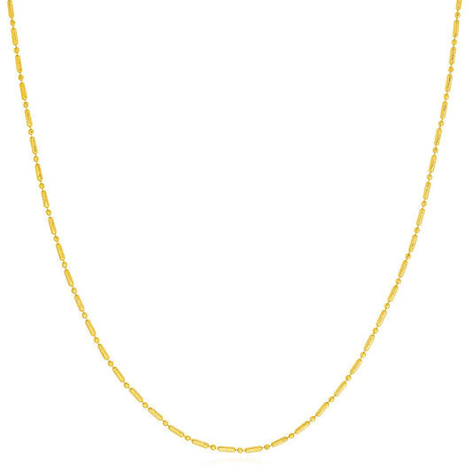 14K Yellow Gold 1.5mm Diamond-Cut Long Bar Bead Chain (Solid Links) 16", 18", 20", 24"