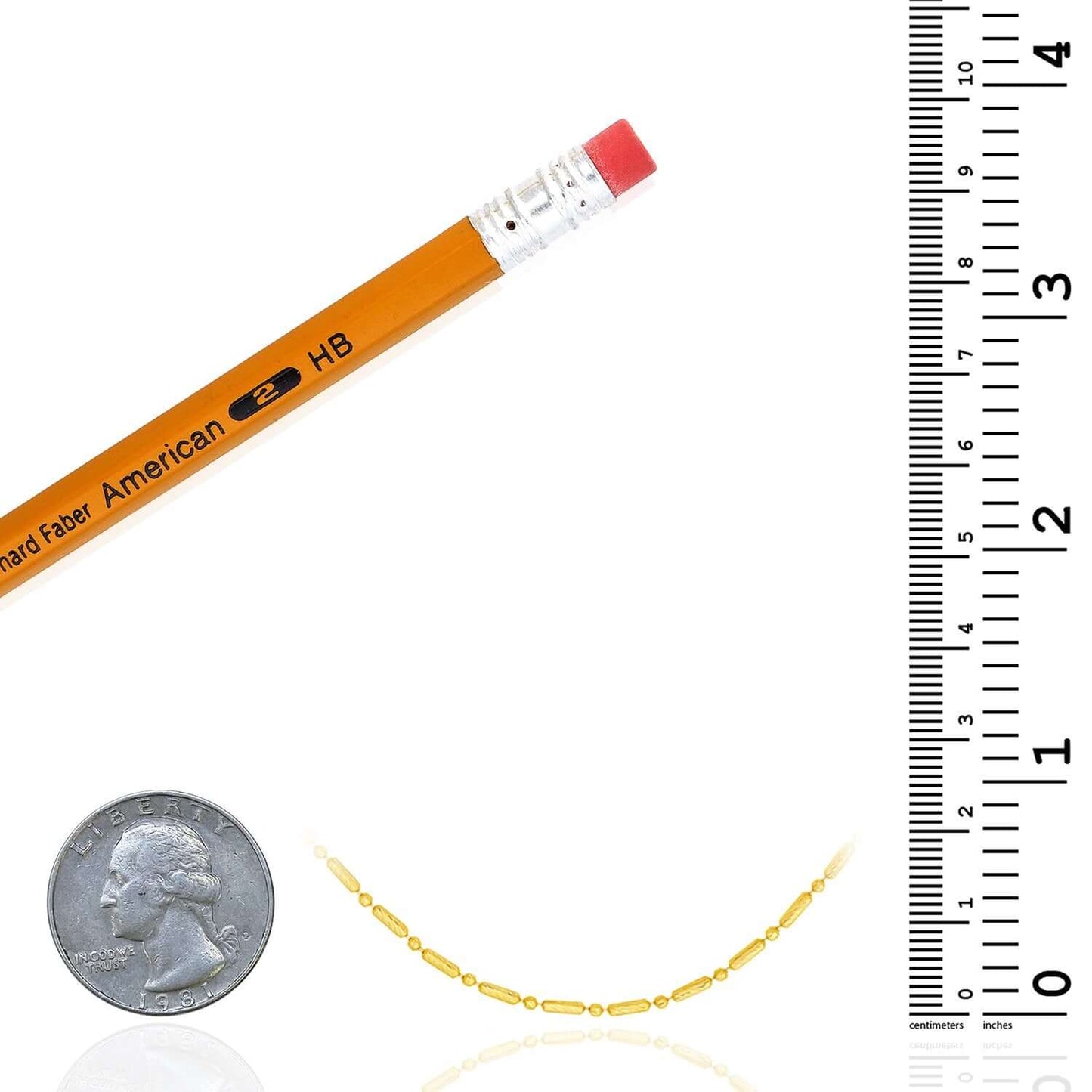 Real 14K Gold 1.5mm Diamond-Cut Long Bar Bead Chain Necklace 16", 18", 20", 24"