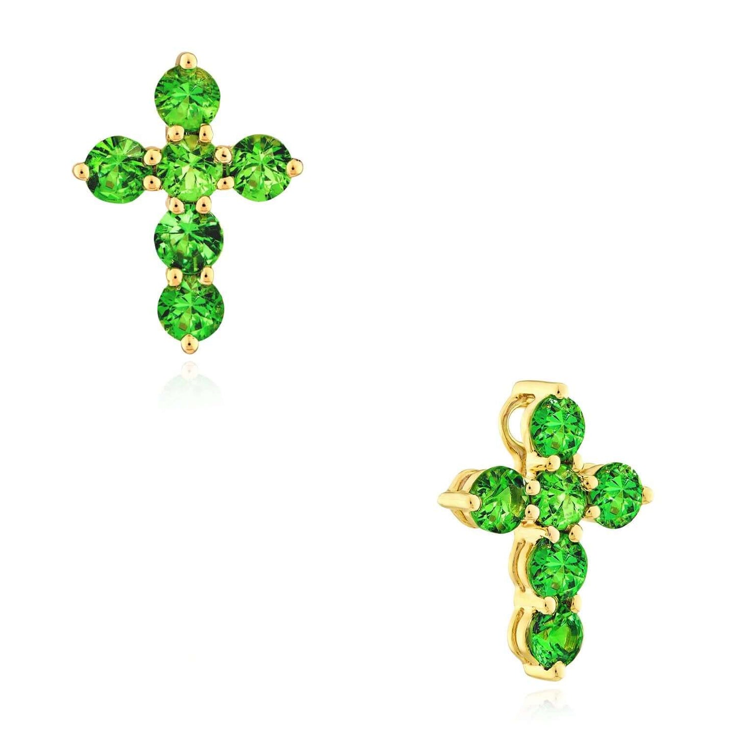 0.78CTW Natural Green Tsavorite 14K Gold Round Cross Pendant – Italian Made