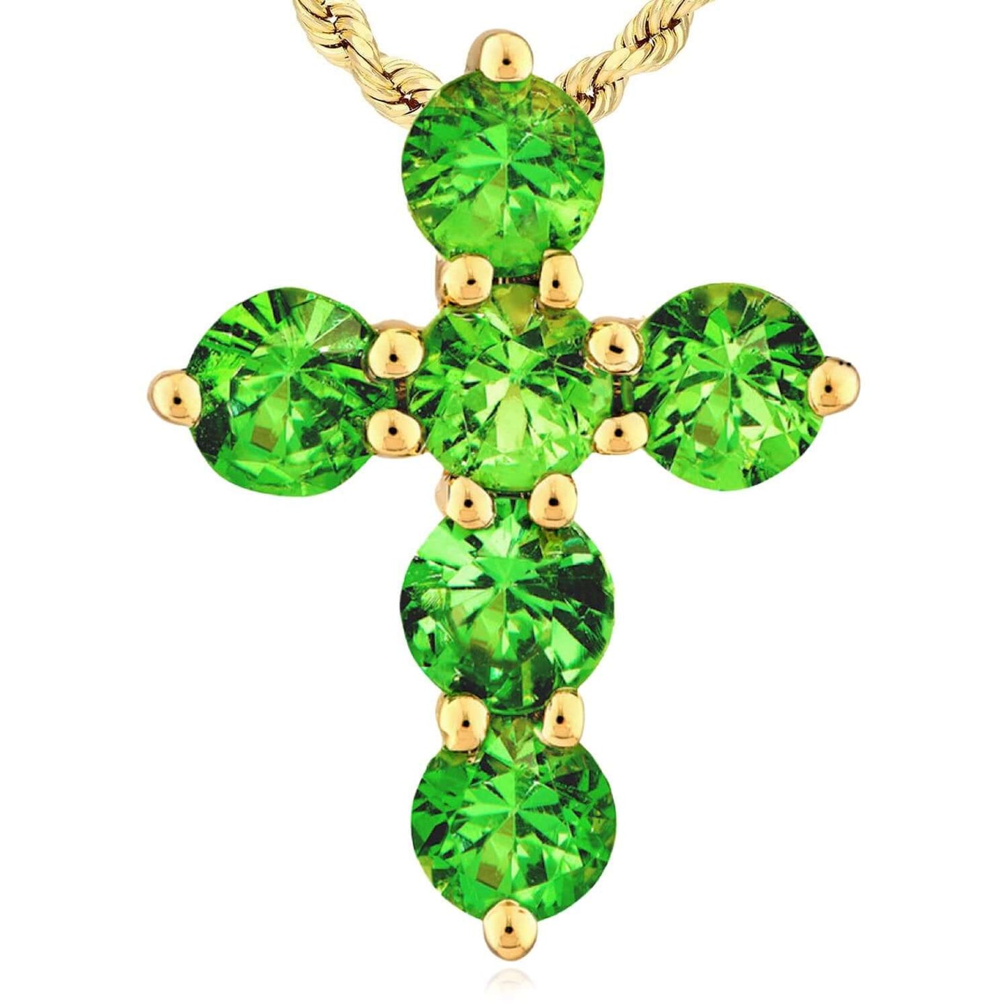 0.78CTW Natural Green Tsavorite 14K Gold Round Cross Pendant – Italian Made