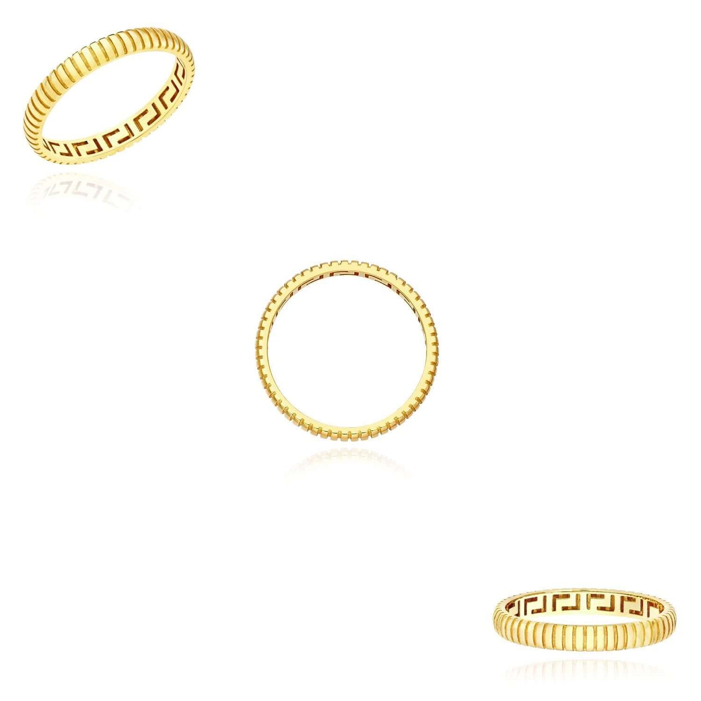 Real 14K Gold Diamond-Cut Snake Greek Key Band Ring – 3mm Wide, Italian Made