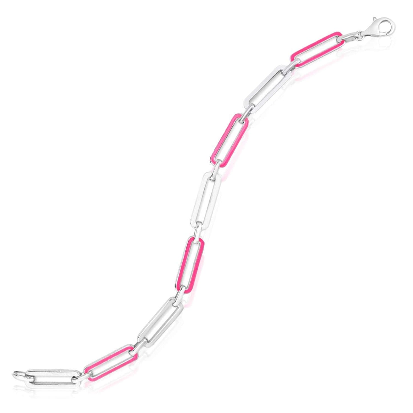 Pink Enamel Paperclip Link Bracelet Sterling Silver – Made in Italy